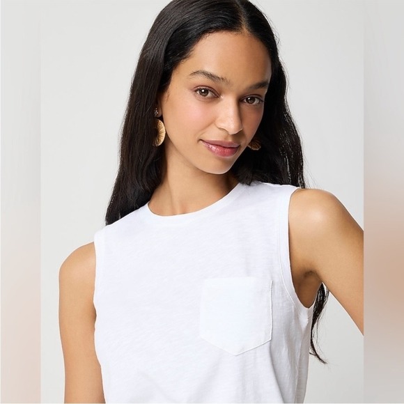 J Crew Shirt Womens White Girlfriend pocket tank top medium CJ049 NWT - Picture 2 of 14